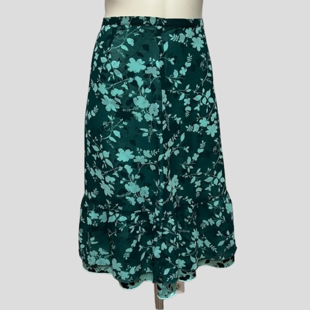 Esprit 2 Tone Green Floral Midi Sheer Flare Skirt